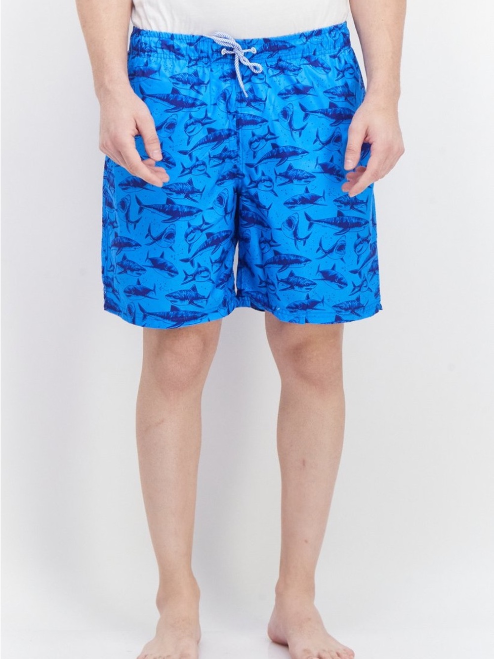Tailorbyrd Bright Blue Shark-Print Swim Shorts